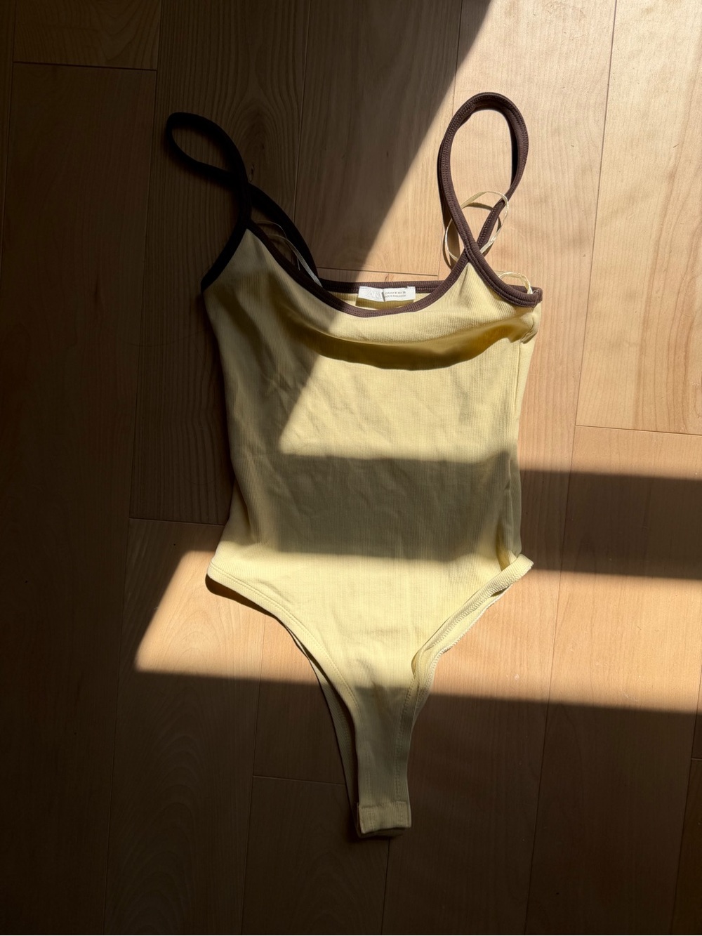 Zara Contrast Yellow Bodysuit with Brown Trim